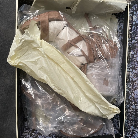 Leon Max Studio Sandals Boho Heels Ankle Fringe Stiletto Suede Genuine Leather 8 - Picture 8 of 9